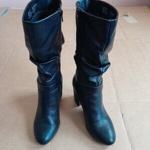 Kohls Boots Black Faux Leather Mid-Calf Round-Toe Side Zip 3" Heels Women’s 8.5M